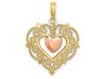 FJC Finejewelers 14k Two-tone Gold Heart with Lace Trim Pink Heart Center Charm