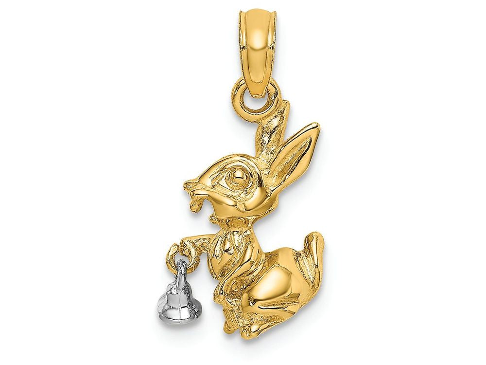 FJC Finejewelers 14k Two-tone Gold 3d Bunny Rabbit Bell Moveable Charm