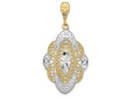 FJC Finejewelers 14k Two-tone Gold Oval with Filigree Scallop-wht Edge Bright Cut Sunburst Center (set) Charm