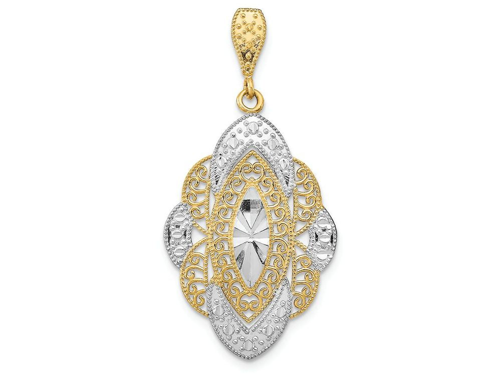 FJC Finejewelers 14k Two-tone Gold Oval with Filigree Scallop-wht Edge Bright Cut Sunburst Center (set) Charm