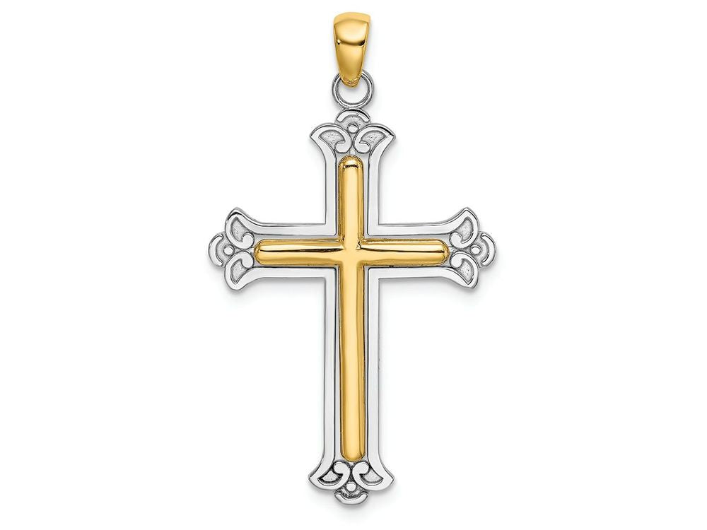FJC Finejewelers Yellow Stick Cross In White Fleur De Lis Frame Charm