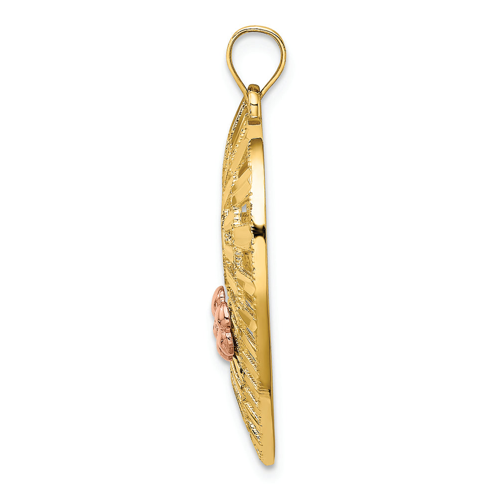 FJC Finejewelers 14k Two-tone Gold Mom with Pink Flower In Bright Cut Hearttri-color Charm