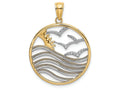 FJC Finejewelers 14k Two-tone Gold Sunset Water Seagulls In Round Frametwo-color Charm