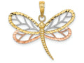 FJC Finejewelers 14k Two-tone Gold Dragonfly with Beaded Dc Wingstri-color Charm