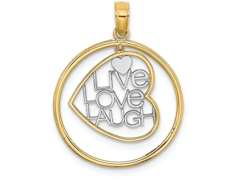 FJC Finejewelers 14k Two-tone Gold Live Love Laugh In Heart Dangling In Round Frametwo-color Charm