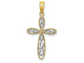 FJC Finejewelers 14k Yellow Gold with Rhodium Polished Filigree Millgrain Cross Charm