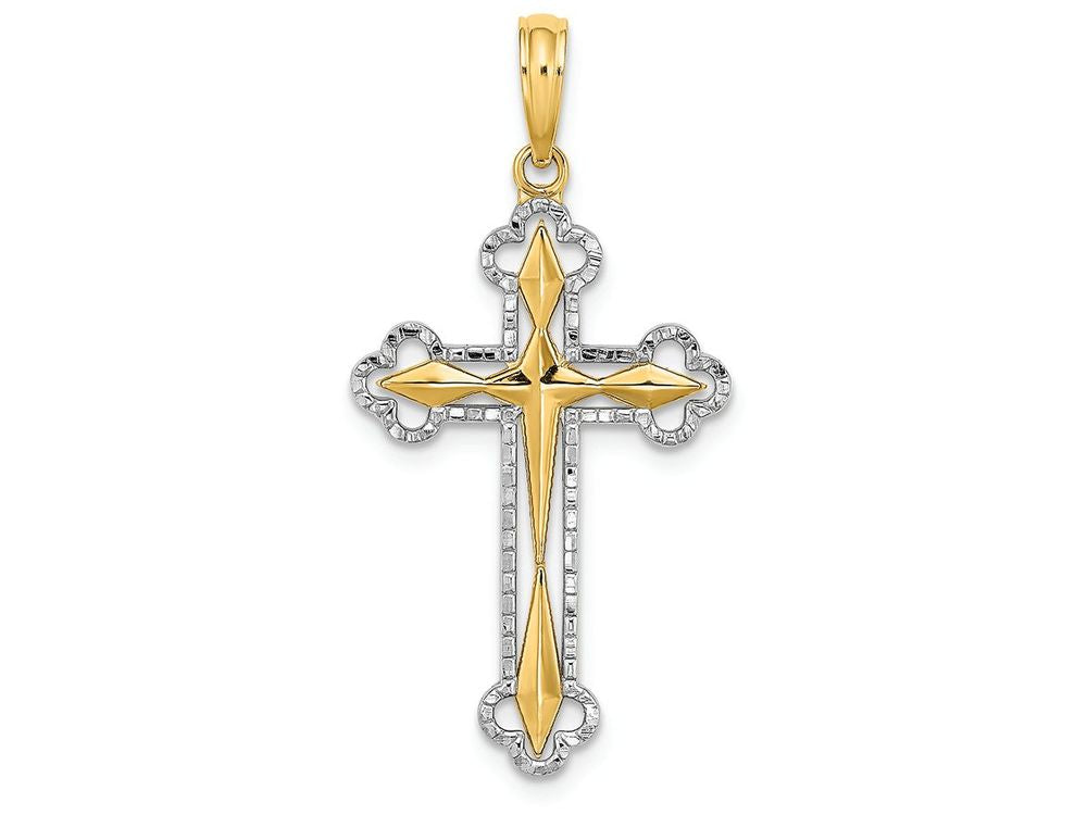 FJC Finejewelers Bright Cut Reversible Cross Two-color Scallop Tip Charm