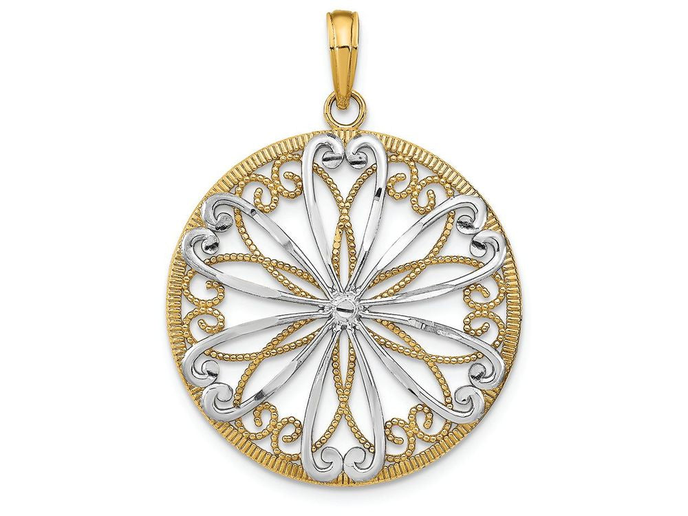 FJC Finejewelers 14k Two-tone Gold Round Frame with Filigree Center Charm Two-color