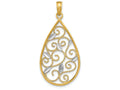 FJC Finejewelers 14k Two-tone Gold Teardrop with Beaded Filigree White Bright Cut Leaves Charm
