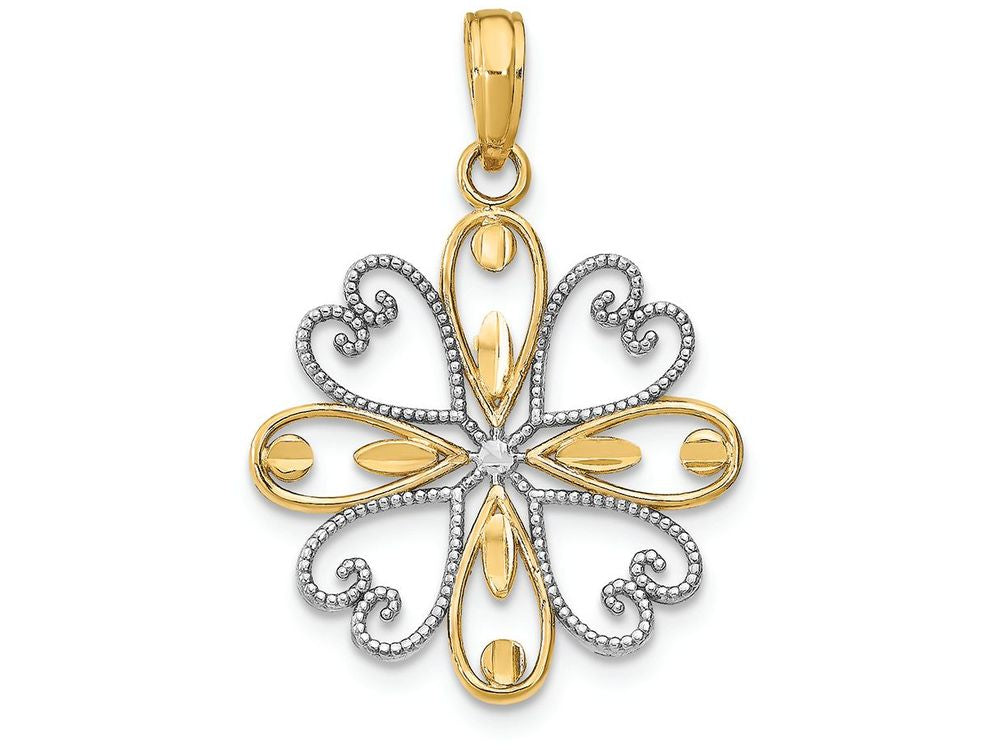 FJC Finejewelers 14k Two-tone Gold Fashion Flower Beaded Heart Petalstwo-color Charm