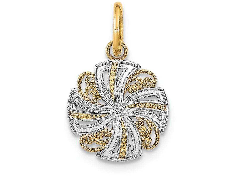FJC Finejewelers 14k Two-tone Gold Mini Pinwheel Medallion Charm Bright Cut Two-coloro-ring