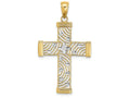 FJC Finejewelers 14k Yellow Gold with with Rhodium Square Cross with Mulit-lines Bright Cut Accent Center Charm