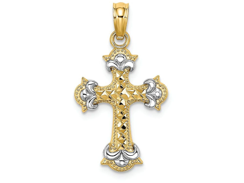 FJC Finejewelers Bright Cut Cross Fleur-de-lis Tips Charm