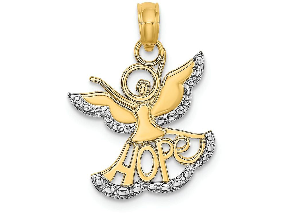 FJC Finejewelers 14k Yellow Gold with Rhodium Angel with Hope Polish Charm