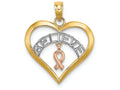 FJC Finejewelers 14k Two-tone Gold White Belive In Heart with Pink Dangling Ribbon - Breast Cancer Charm