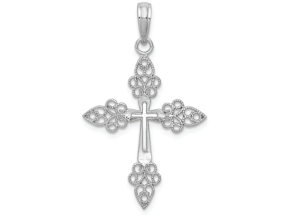 FJC Finejewelers 14k White Gold Filigree Tip Cross with Cross Center Charm