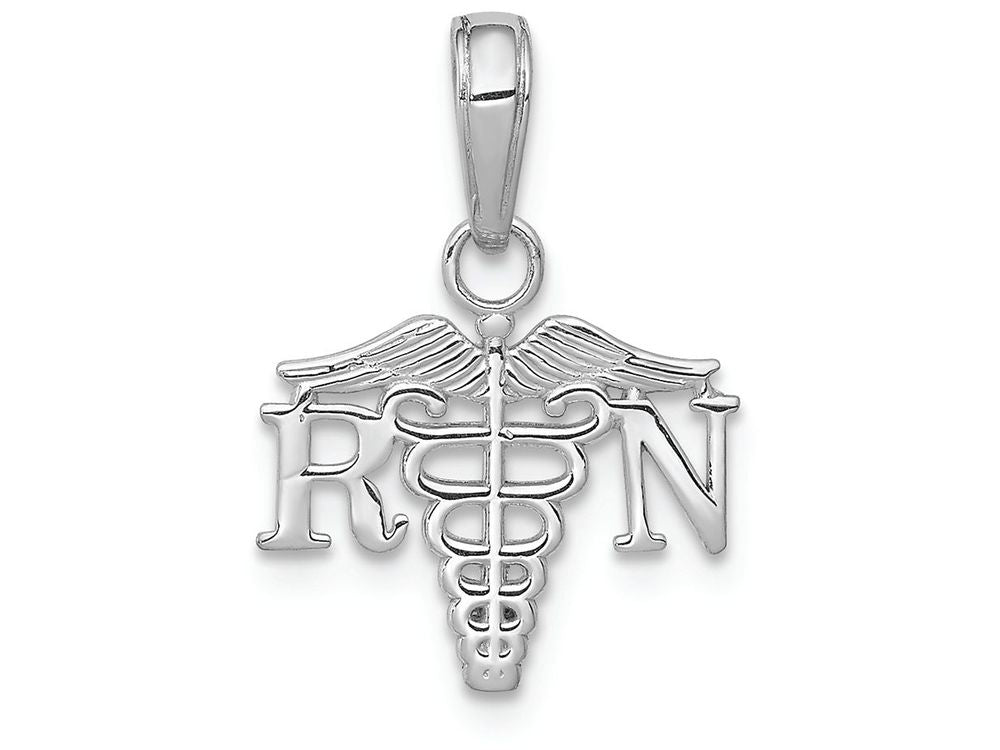 FJC Finejewelers 14k White Gold White Rn Caduceustextured Widenurse Charm