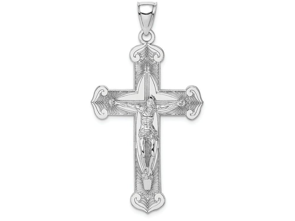 FJC Finejewelers 14k White Gold Crucifix with 14k White Gold Jesus On Engraved Cross Charm