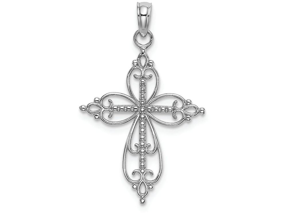 FJC Finejewelers 14k White Gold Cross with Beaded Cross Center Charm