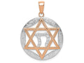 FJC Finejewelers 14k Rose Gold with Rhodium Polished Jewish Star with Chai In Round Charm