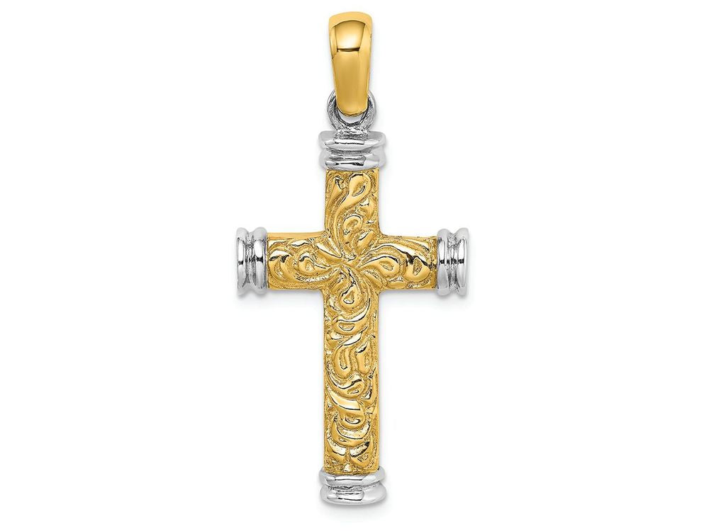 FJC Finejewelers 14k Two-tone Gold Scroll Double Endcaps Cross Charm