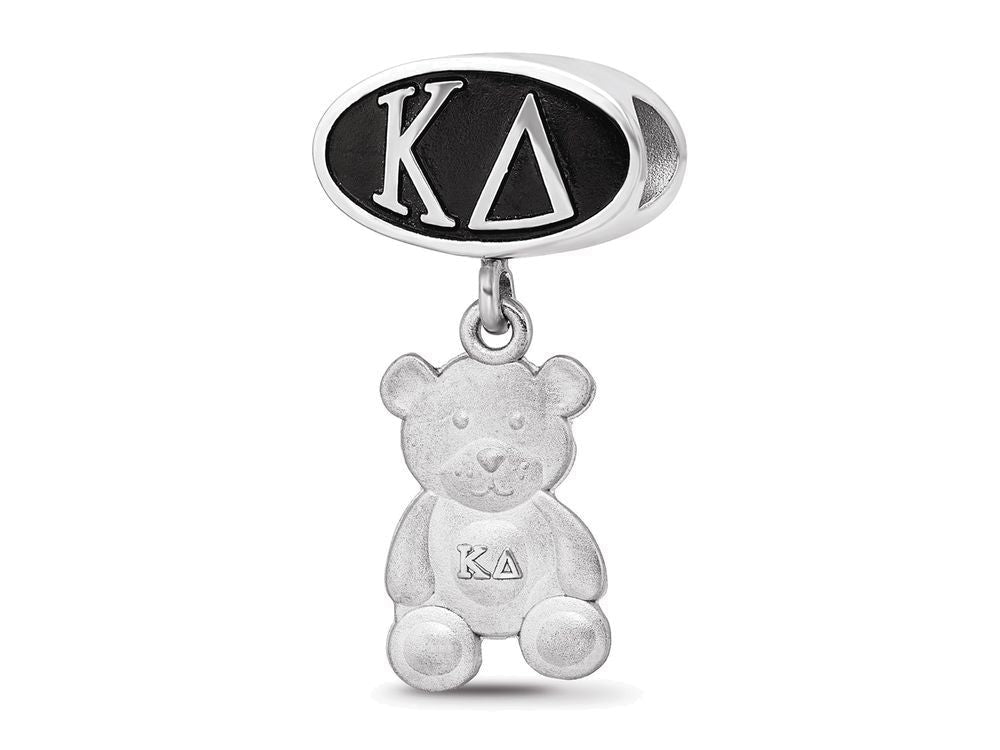 LogoArt Sterling Silver Kappa Delta Oval Bead Charm With Teddy Bear Dangle Bead Charm