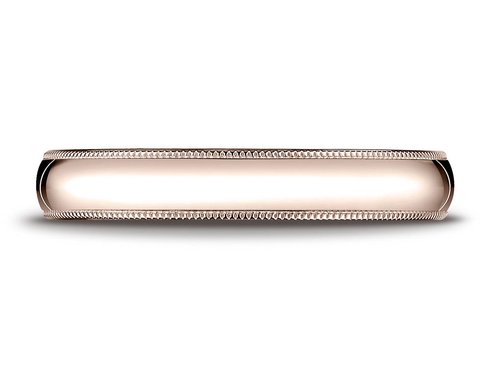 Benchmark 14k Rose Gold 4mm Slightly Domed Standard Comfort-fit Wedding Band / Ring With Milgrain