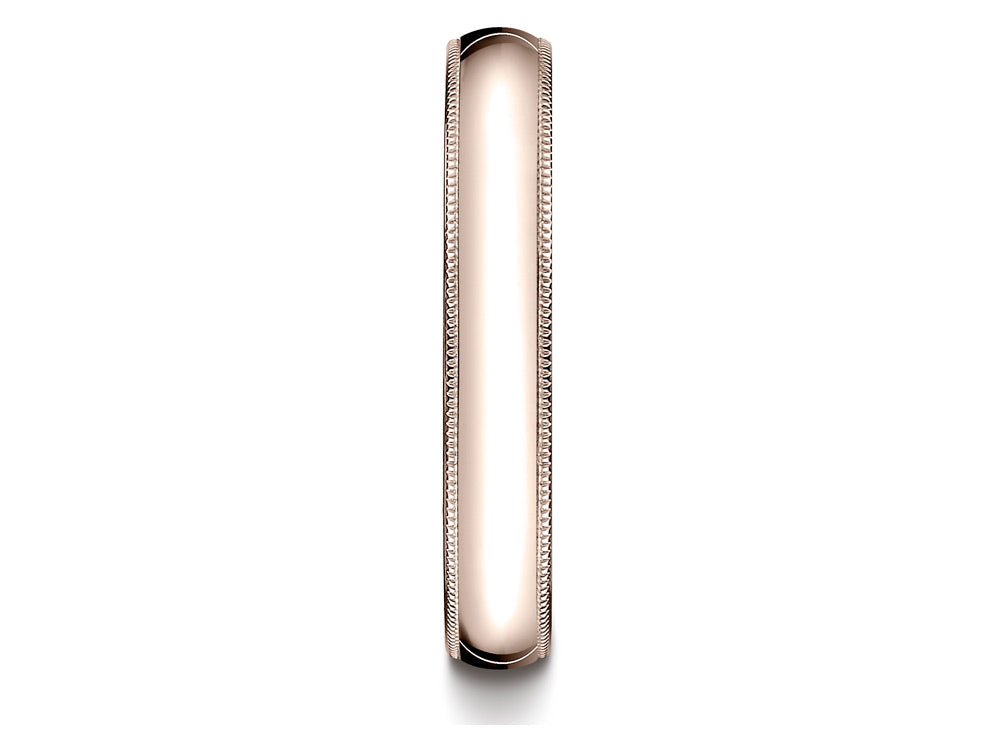 Benchmark 14k Rose Gold 4mm Slightly Domed Standard Comfort-fit Wedding Band / Ring With Milgrain