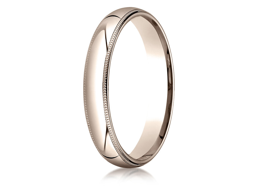 Benchmark 14k Rose Gold 4mm Slightly Domed Standard Comfort-fit Wedding Band / Ring With Milgrain
