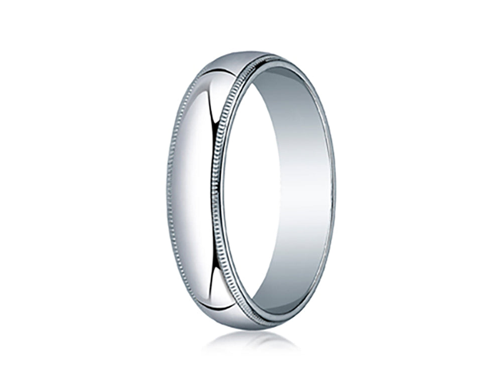 Benchmark 10k White Gold 5mm Slightly Domed Standard Comfort-fit Ring With Milgrain