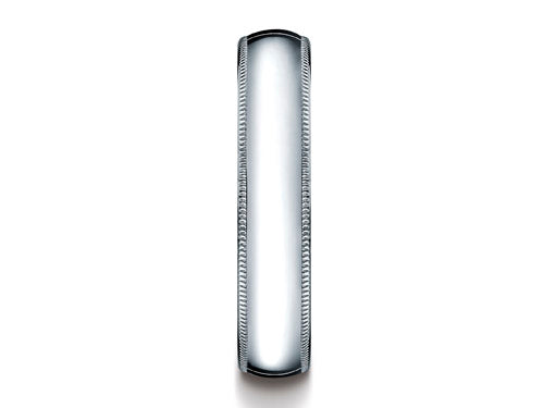 Benchmark 18k White Gold 5mm Slightly Domed Standard Comfort-fit Ring With Milgrain