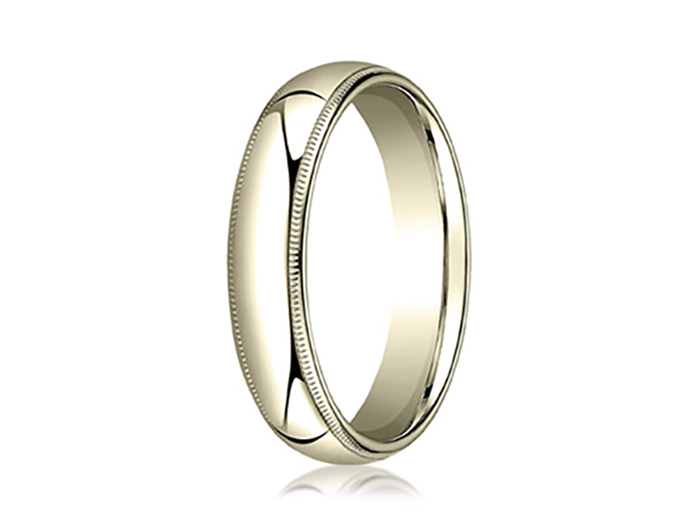 Benchmark 18k White Gold 5mm Slightly Domed Standard Comfort-fit Ring With Milgrain