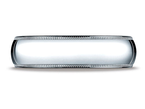 Benchmark 18k White Gold 6mm Slightly Domed Standard Comfort-fit Ring With Milgrain