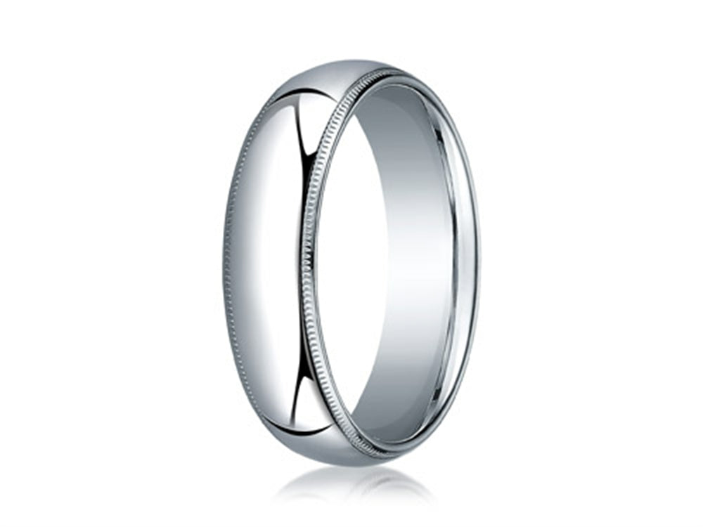 Benchmark 18k White Gold 6mm Slightly Domed Standard Comfort-fit Ring With Milgrain