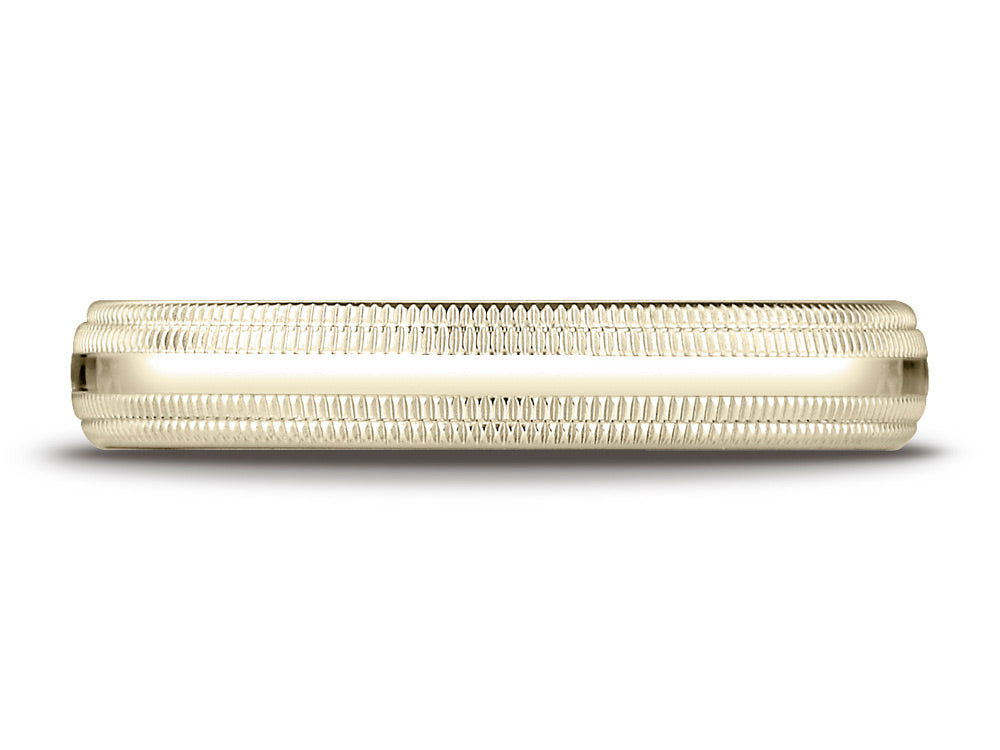 Benchmark 10k Gold 4mm Slightly Domed Standard Comfort-fit Wedding Band / Ring With Double Milgrain