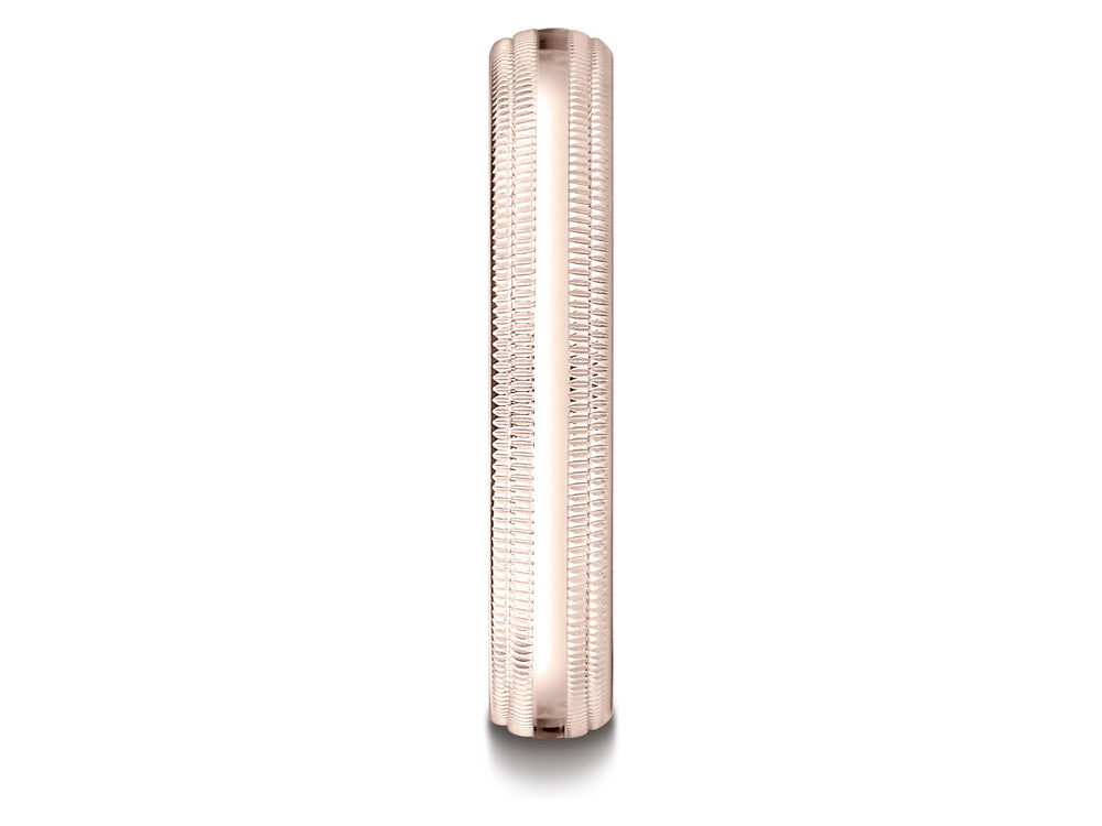 Benchmark 14k Rose Gold 4mm Slightly Domed Standard Comfort-fit Wedding Band / Ring With Double Milgrain