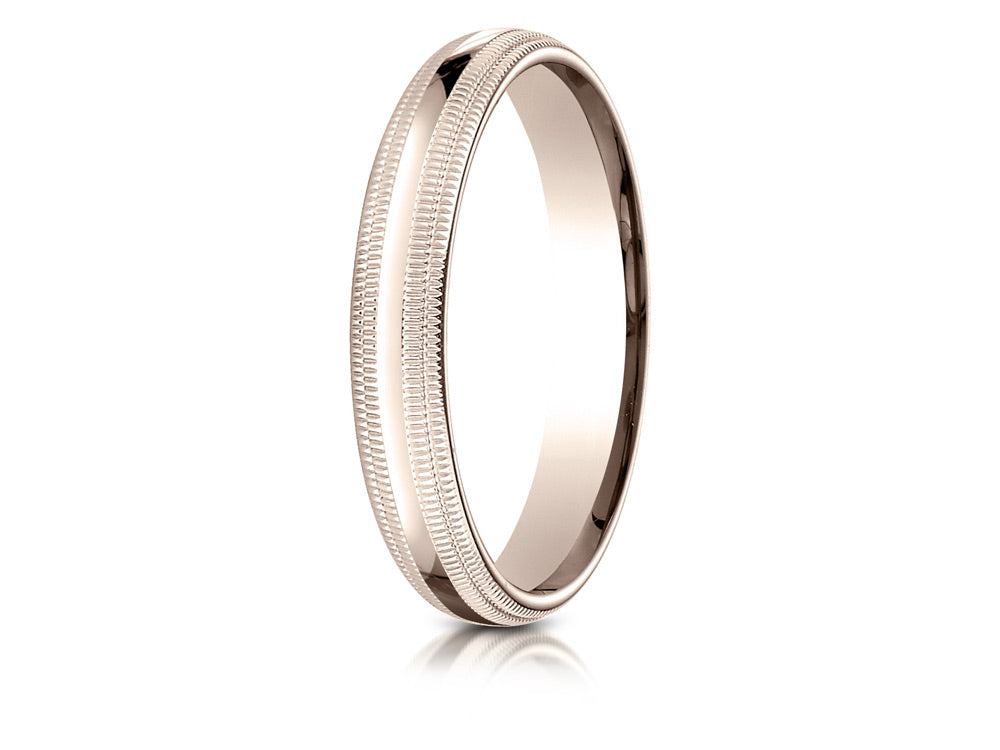Benchmark 14k Rose Gold 4mm Slightly Domed Standard Comfort-fit Wedding Band / Ring With Double Milgrain