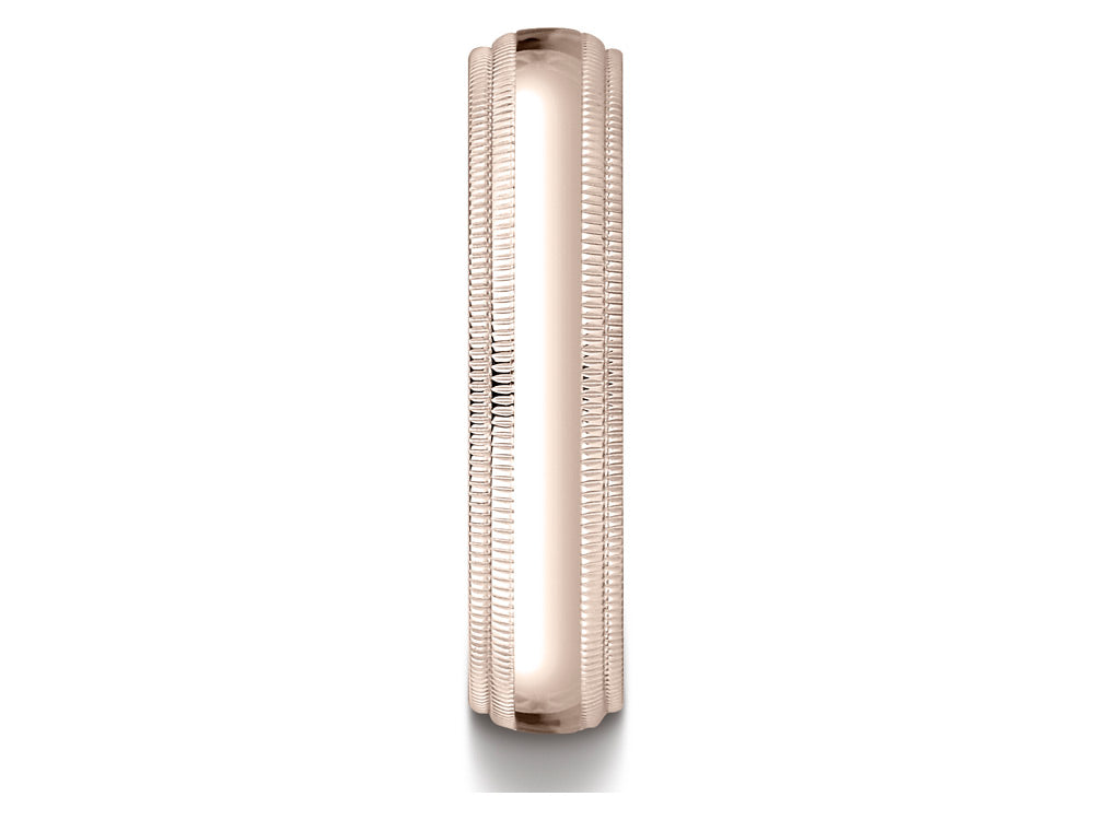 Benchmark 14k Rose Gold 5mm Slightly Domed Standard Comfort-fit Wedding Band / Ring With Double Milgrain