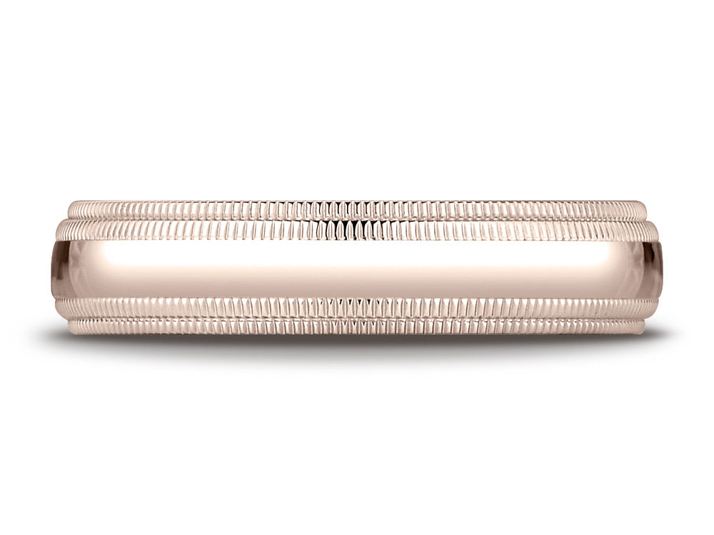 Benchmark 14k Rose Gold 5mm Slightly Domed Standard Comfort-fit Wedding Band / Ring With Double Milgrain