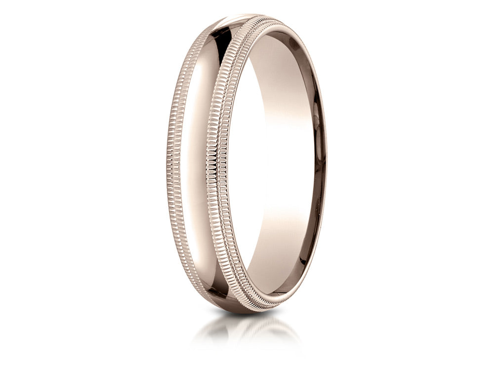 Benchmark 14k Rose Gold 5mm Slightly Domed Standard Comfort-fit Wedding Band / Ring With Double Milgrain
