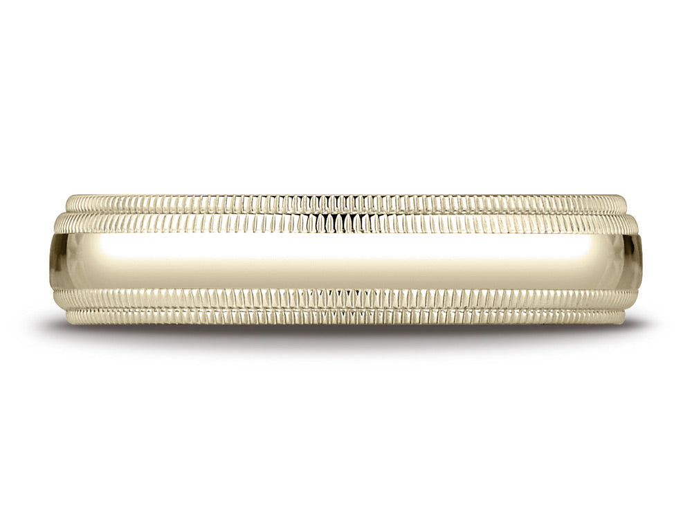 Benchmark 18k Gold 5mm Slightly Domed Standard Comfort-fit Wedding Band / Ring With Double Milgrain