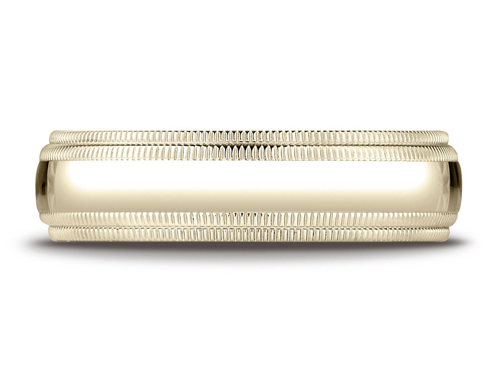 Benchmark 14k Gold 6mm Slightly Domed Standard Comfort-fit Wedding Band / Ring With Double Milgrain