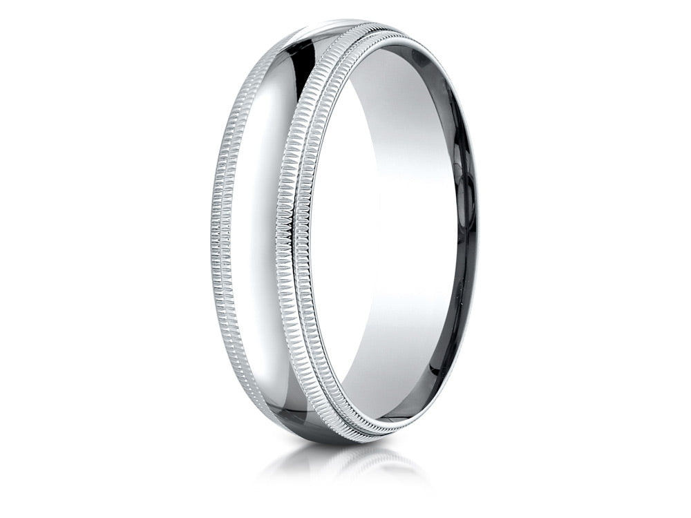 Benchmark 10k Gold 6mm Slightly Domed Standard Comfort-fit Wedding Band / Ring With Double Milgrain