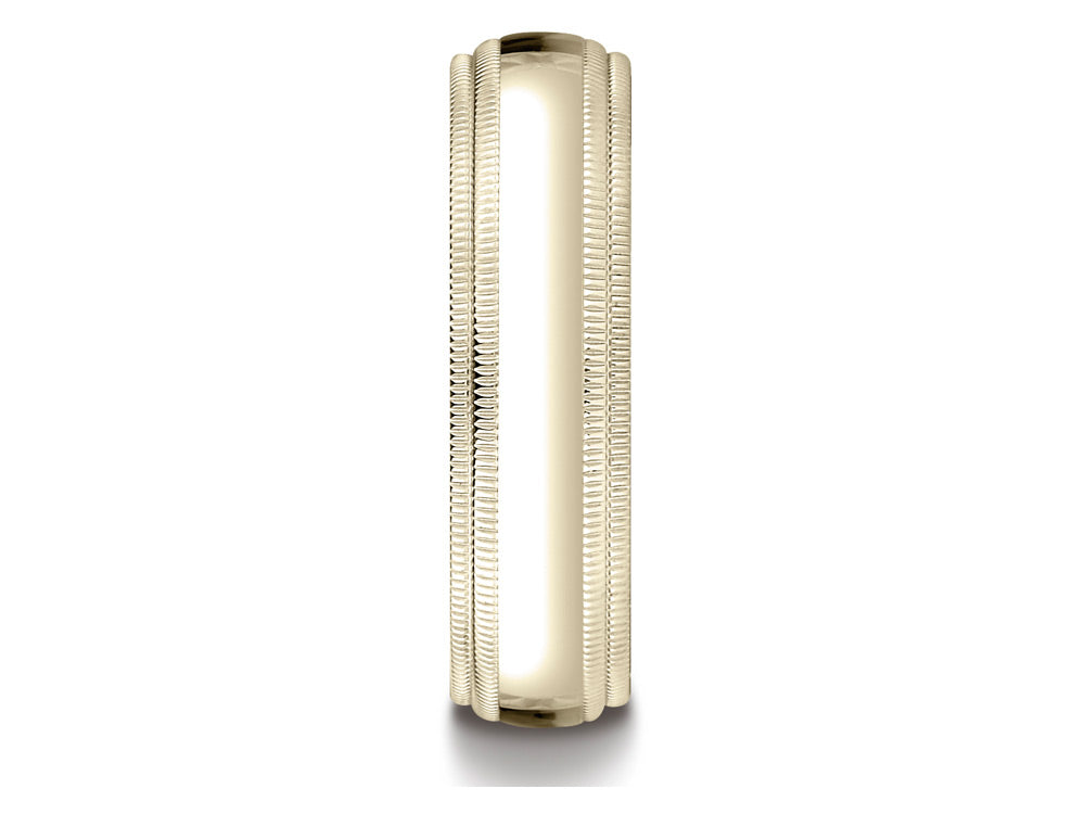 Benchmark 18k Gold 6mm Slightly Domed Standard Comfort-fit Wedding Band / Ring With Double Milgrain