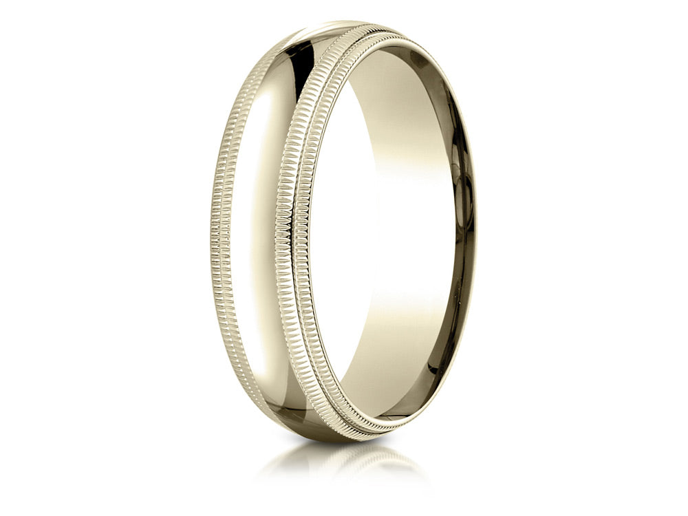 Benchmark 18k Gold 6mm Slightly Domed Standard Comfort-fit Wedding Band / Ring With Double Milgrain