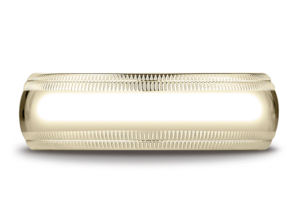 Benchmark 10k Gold 7mm Slightly Domed Standard Comfort-fit Wedding Band / Ring With Double Milgrain