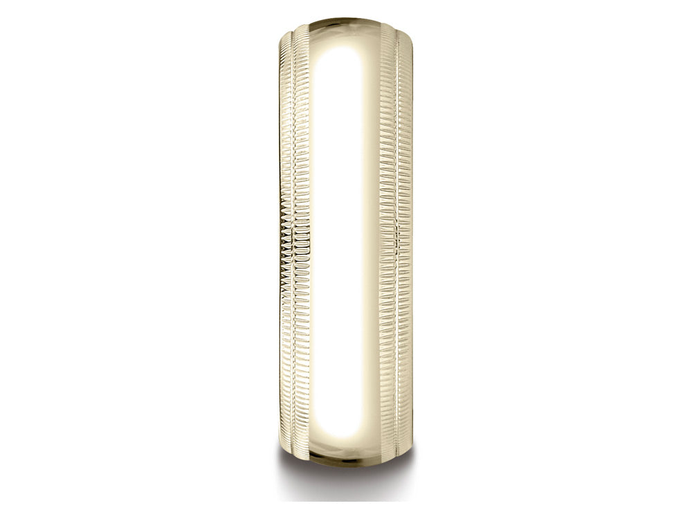 Benchmark 18k Gold 7mm Slightly Domed Standard Comfort-fit Wedding Band / Ring With Double Milgrain