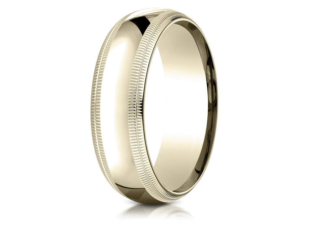 Benchmark 18k Gold 7mm Slightly Domed Standard Comfort-fit Wedding Band / Ring With Double Milgrain