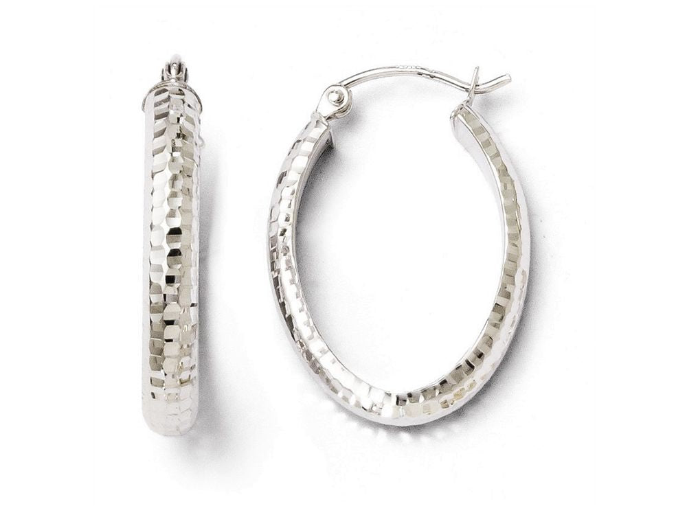 FJC Finejewelers 10k White Gold Bright Cut Oval Hinged Hoop Earrings