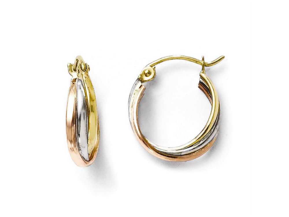FJC Finejewelers 10k Tri-color Polished Hinged Hoop Earrings